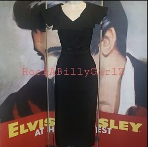 Tatyana CEO Black Vintage 1950's Sexy Pinup Secretary Pencil Dress Double Button